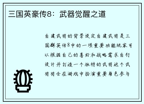 三国英豪传8：武器觉醒之道